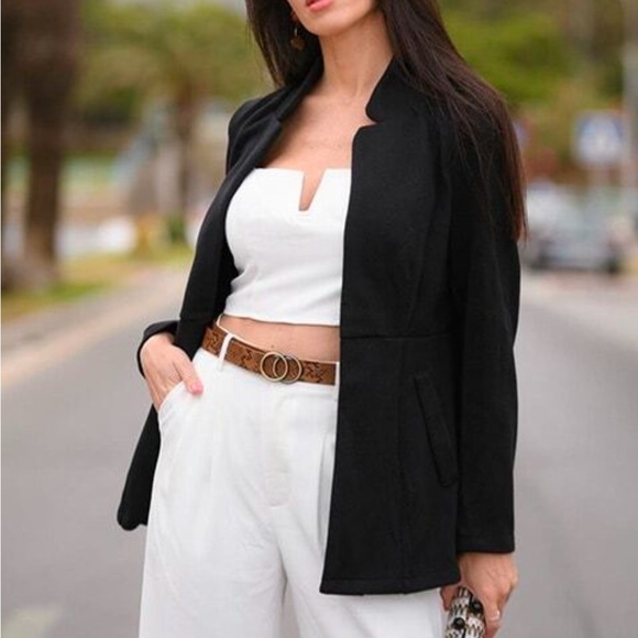 Classic Grey Herringbone Blazer Jacket Coat - Picture 9 of 12